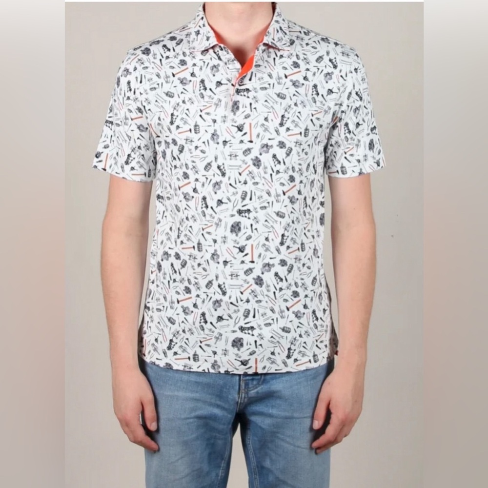 Coton doux polo shirt with tools print